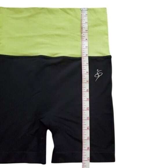 Two-Tone High-Waisted Black & Lime Green Stretch Shorts S/M stretchy - Picture 4 of 5